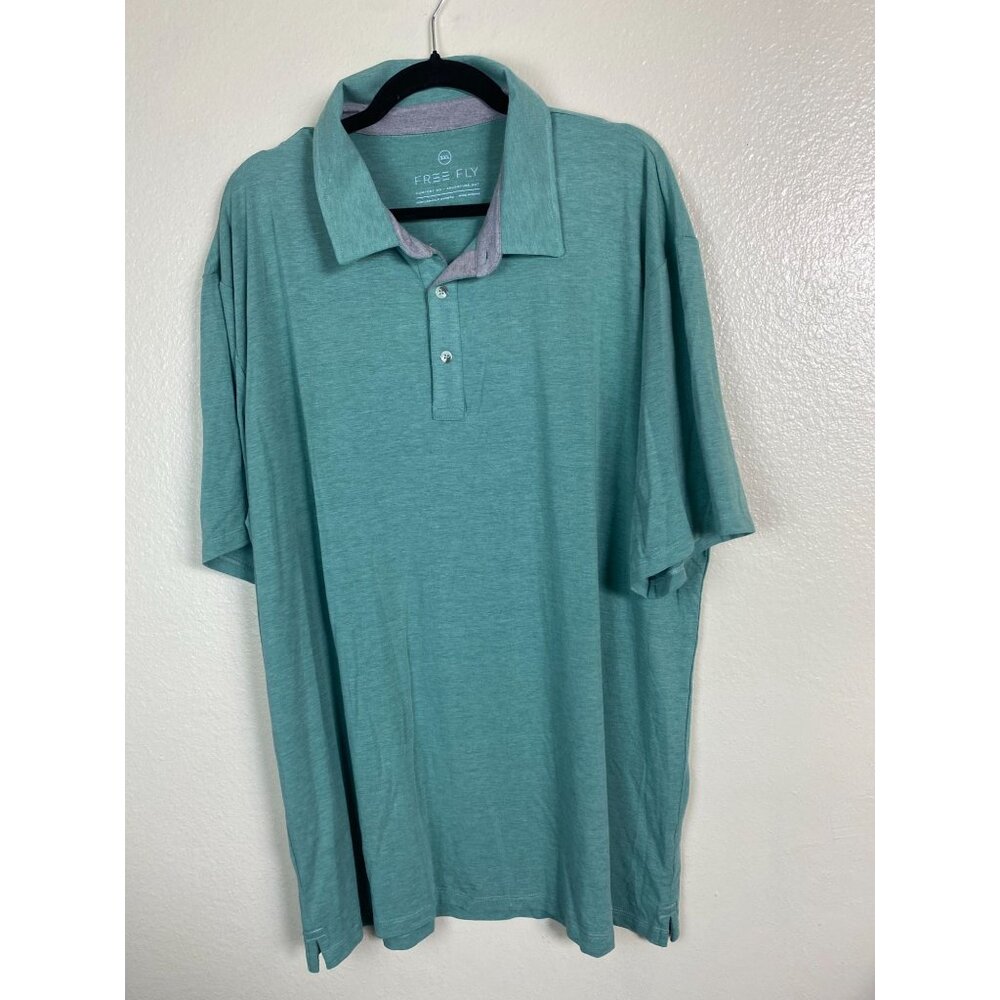 Free Fly Green Performance Bamboo Polo Shirt Men Size 3XL Short Sleeve Stretch